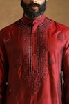 Shop_Raghavendra Rathore Jodhpur_Maroon Silk Embroidered Floral Pattern Kurta _Online_at_Aza_Fashions