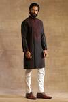 Buy_Raghavendra Rathore Jodhpur_Black Silk Embroidered Yoke Kurta_Online_at_Aza_Fashions