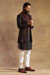 Buy_Raghavendra Rathore Jodhpur_Black Raw Silk Embroidered Geometric Pattern Long Waistcoat For Men_Online_at_Aza_Fashions