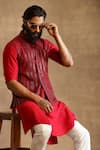 Raghavendra Rathore Jodhpur_Red Tussar Embroidered Stripes Waistcoat _Online_at_Aza_Fashions