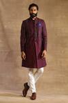 Raghavendra Rathore Jodhpur_Purple Raw Silk Embroidered Achkan Kurta _Online_at_Aza_Fashions