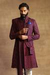 Shop_Raghavendra Rathore Jodhpur_Purple Raw Silk Embroidered Achkan Kurta _Online_at_Aza_Fashions