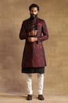 Raghavendra Rathore Jodhpur Maroon Raw Silk Geometric Pattern Achkan Online at Aza Fashions Raghavendra Rathore Jodhpur_Maroon Raw Silk Geometric Pattern Achkan _Online_at_Aza_Fashions