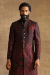 Buy Raghavendra Rathore Jodhpur Maroon Raw Silk Geometric Pattern Achkan Online at Aza Fashions Buy_Raghavendra Rathore Jodhpur_Maroon Raw Silk Geometric Pattern Achkan _Online_at_Aza_Fashions