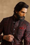 Raghavendra Rathore Jodhpur Maroon Raw Silk Geometric Pattern Achkan at Aza Fashions Raghavendra Rathore Jodhpur_Maroon Raw Silk Geometric Pattern Achkan _at_Aza_Fashions