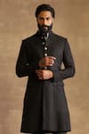 Raghavendra Rathore Jodhpur_Black Silk Embroidered Stitch Line Slim Fit Achkan _Online_at_Aza_Fashions