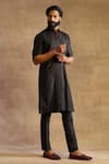 Raghavendra Rathore Jodhpur_Black Silk Embroidered Stitch Line Kurta _Online_at_Aza_Fashions