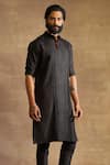 Buy_Raghavendra Rathore Jodhpur_Black Silk Embroidered Stitch Line Kurta _Online_at_Aza_Fashions