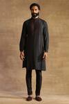 Raghavendra Rathore Jodhpur_Black Raw Silk Embellished Yoke Kurta_Online_at_Aza_Fashions