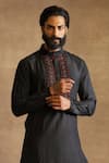 Buy_Raghavendra Rathore Jodhpur_Black Raw Silk Embellished Yoke Kurta_Online_at_Aza_Fashions