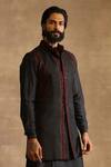 Buy_Raghavendra Rathore Jodhpur_Black Raw Silk Embroidered Floral Waistcoat _Online_at_Aza_Fashions