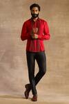 Raghavendra Rathore Jodhpur_Red Silk Embroidered Geometric Pattern Shirt_Online_at_Aza_Fashions