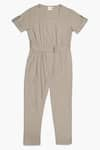 Reistor_Beige Poplin Plain Square Neck Jumpsuit With Overlap Neckline  _Online_at_Aza_Fashions