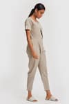 Reistor_Beige Poplin Plain Square Neck Jumpsuit With Overlap Neckline  _at_Aza_Fashions