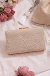 Amyra Beige Embroidery, Pearls Oyster Clutch at Aza Fashions Amyra_Beige Embroidery, Pearls Oyster Clutch_at_Aza_Fashions