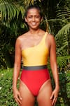 Shop_Goya Swim Co_Yellow Repreve (recycled Polyster) Solid One Color Blocked Monokini _Online_at_Aza_Fashions