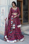 Pomcha Jaipur_Multi Color Muslin, Chiffon Tassels Sweetheart Neck Floral Print Lehenga Set _Online_at_Aza_Fashions