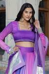 Buy_Pomcha Jaipur_Purple Muslin Gota Patti Square Neck Ombre Blouse Lehenga Set _Online_at_Aza_Fashions