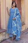 Pomcha Jaipur_Blue Cotton Gota Patti Floral Print Anarkali Set _Online_at_Aza_Fashions