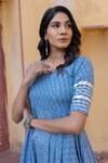Shop_Pomcha Jaipur_Blue Cotton Gota Patti Floral Print Anarkali Set _Online_at_Aza_Fashions