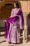 POMCHA JAIPUR_Purple Kurta And Sharara Cotton & Dupatta Organza Aafreen Block Set _Online_at_Aza_Fashions