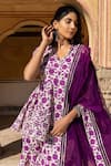 Buy_POMCHA JAIPUR_Purple Kurta And Sharara Cotton & Dupatta Organza Aafreen Block Set _Online_at_Aza_Fashions