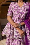 Shop_POMCHA JAIPUR_Purple Kurta And Sharara Cotton & Dupatta Organza Aafreen Block Set _Online_at_Aza_Fashions