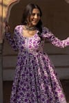 Buy_POMCHA JAIPUR_Purple Anarkali And Pant Cotton & Dupatta Organza Embroidery Monsoon Lilly Set _Online_at_Aza_Fashions