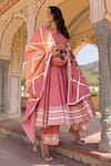 Pomcha Jaipur_Pink Cotton Gota Patti, Embroidery Split V-neck Rosewood Printed Anarkali Set _Online_at_Aza_Fashions