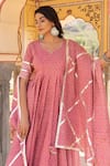 Buy_Pomcha Jaipur_Pink Cotton Gota Patti, Embroidery Split V-neck Rosewood Printed Anarkali Set _Online_at_Aza_Fashions