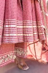 Shop_Pomcha Jaipur_Pink Cotton Gota Patti, Embroidery Split V-neck Rosewood Printed Anarkali Set _Online_at_Aza_Fashions