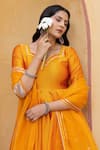 Shop_POMCHA JAIPUR_Yellow Anarkali And Pant Tafetta Silk & Dupatta Organza Embroidery Amber Set _at_Aza_Fashions