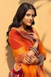 Buy_POMCHA JAIPUR_Orange Cotton Printed Leheriya Leaf Neck Veena Kurta Lehenga Set_Online_at_Aza_Fashions