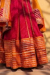Shop_POMCHA JAIPUR_Orange Cotton Printed Leheriya Leaf Neck Veena Kurta Lehenga Set_Online_at_Aza_Fashions