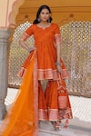 POMCHA JAIPUR_Orange Kurta And Sharara Cotton & Dupatta Soft Net Embroidery & Meera Set _Online_at_Aza_Fashions