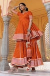 Buy_POMCHA JAIPUR_Orange Kurta And Sharara Cotton & Dupatta Soft Net Embroidery & Meera Set _Online_at_Aza_Fashions