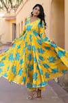 Buy_POMCHA JAIPUR_Yellow Muslin Printed Floral V Neck Carnation Anarkali Pant Set _Online_at_Aza_Fashions