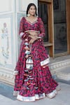 Shop_Pomcha Jaipur_Multi Color Muslin, Chiffon Tassels Sweetheart Neck Floral Print Lehenga Set _Online_at_Aza_Fashions