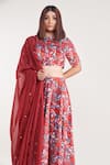 Pooja Bagaria_Red Skirt  Vegan Silk Suede/ Velvet Floral Pattern Lehenga Set _Online_at_Aza_Fashions