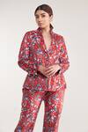 Buy_Pooja Bagaria_Red Velvet Embroidery Floral Print Blazer And Pant Set _Online_at_Aza_Fashions