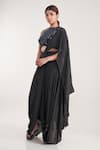 Pooja Bagaria_Black Drape  Pure Silk Organza Embroidery Pre-stitched Dhoti Saree With Blouse _Online_at_Aza_Fashions