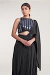 Buy_Pooja Bagaria_Black Drape  Pure Silk Organza Embroidery Pre-stitched Dhoti Saree With Blouse _Online_at_Aza_Fashions