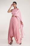 Pooja Bagaria_Pink Drape  Pure Silk Organza Pre-stitched Dhoti Saree With Sleeveless Blouse_Online_at_Aza_Fashions