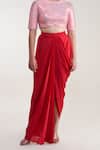 Pooja Bagaria_Red Natural Crepe Front Draped Skirt _Online_at_Aza_Fashions