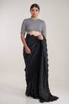 Pooja Bagaria_Black Silk, Tweed, Organza Beads, Chantilly And Embellished Saree With Blouse _Online_at_Aza_Fashions