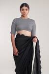 Buy_Pooja Bagaria_Black Silk, Tweed, Organza Beads, Chantilly And Embellished Saree With Blouse _Online_at_Aza_Fashions