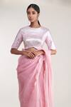 Buy_Pooja Bagaria_Pink Silk, Polyester Lace Round Neck Chantilly Trim Saree Set _Online_at_Aza_Fashions