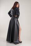 Buy_Pooja Bagaria_Black Taffeta Print High Neck Metallic Cropped Jacket _Online_at_Aza_Fashions