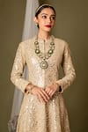 PDS by SNEHA_Ivory Silk Embroidery Mirror Work Mandarin Collar Gown  _Online_at_Aza_Fashions