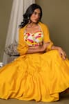 Pds By Sneha_Yellow Silk Organza Embroidery Abstract Sweetheart Neck Lehenga Set  _Online_at_Aza_Fashions